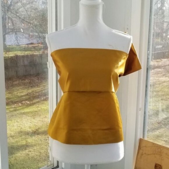 J. Crew Gold Silk Bow Strapless Top - Women's Size 12 NWT - Picture 7 of 8
